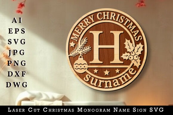 Download Laser Cut Christmas Monogram Name Sign - Premium Bundle