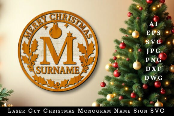 Download Laser Cut Christmas Monogram Name Sign - Premium Resources
