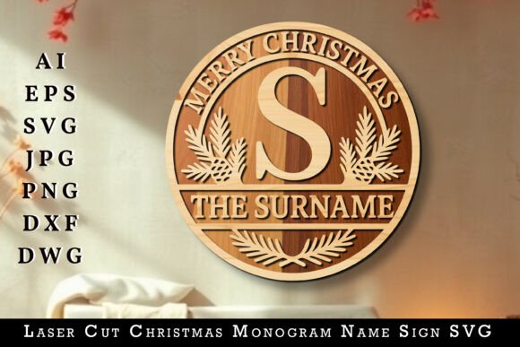 Download Laser Cut Christmas Monogram Name Sign - Premium Bundle