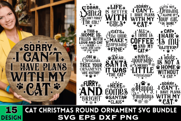 Download Cat Christmas Round Ornament SVG Bundle - Round ornament svg Collection