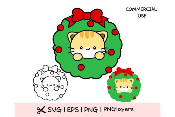 Download Christmas Cat SVG Cute Cat Wreath SVG Ka - Christmas cat svg Collection
